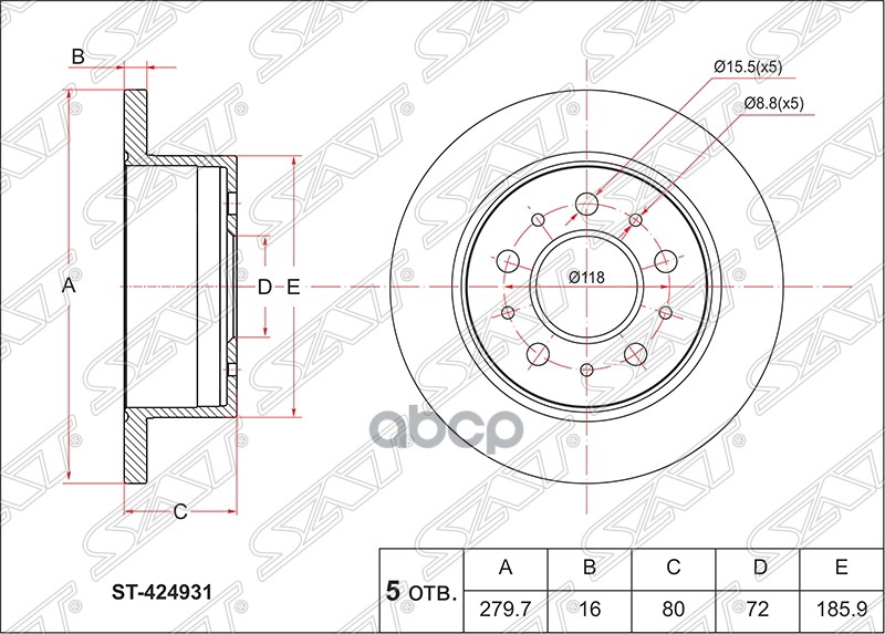 

Диск Тормозной Зад Fiat Ducato 06- Citroen Jumper 06- Peugeot Boxer 06- (R15) Sat арт. ST4