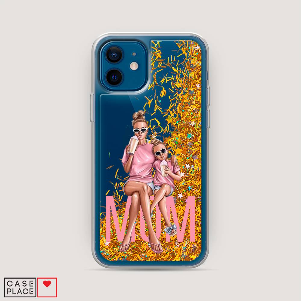 фото Жидкий чехол с блестками "lovely mom" на apple iphone 12 mini awog