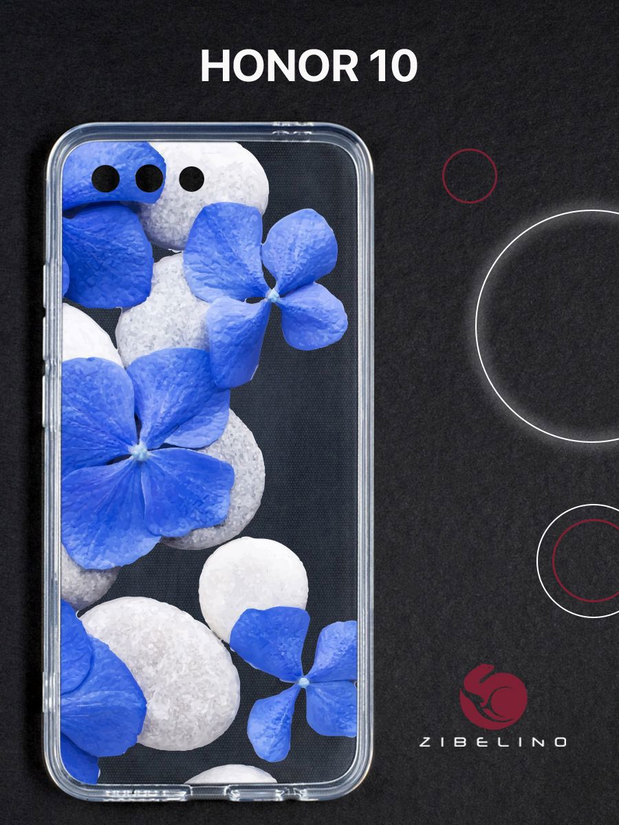 

Чехол для Honor 10 с рисунком, прозрачный, с принтом синие лепестки, ZUTCP-HON10