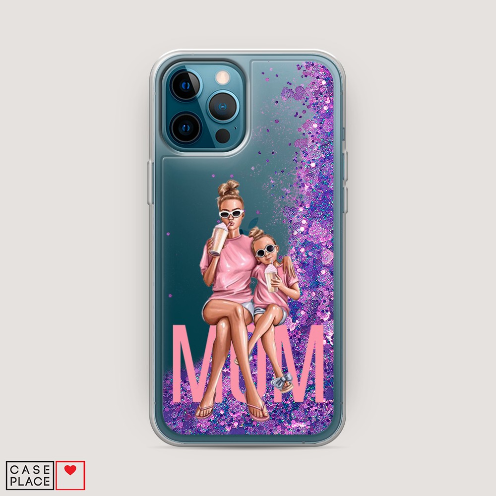 фото Жидкий чехол с блестками "lovely mom" на apple iphone 12 pro awog