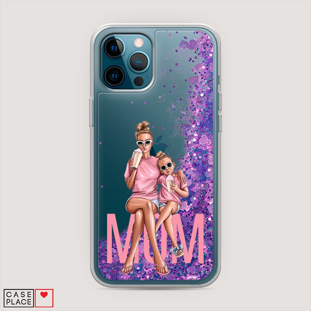 фото Жидкий чехол с блестками "lovely mom" на apple iphone 12 pro max awog