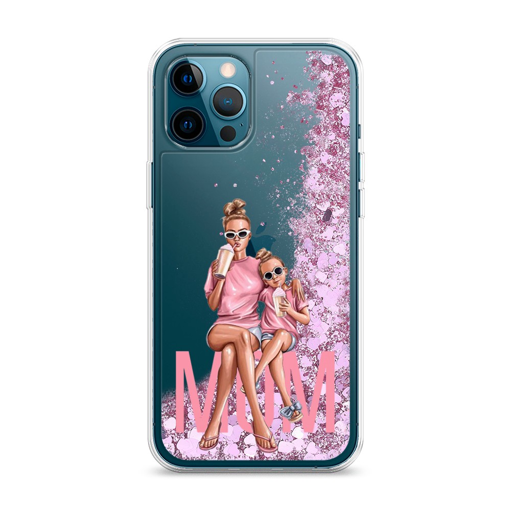 фото Жидкий чехол с блестками "lovely mom" на apple iphone 12 pro max awog