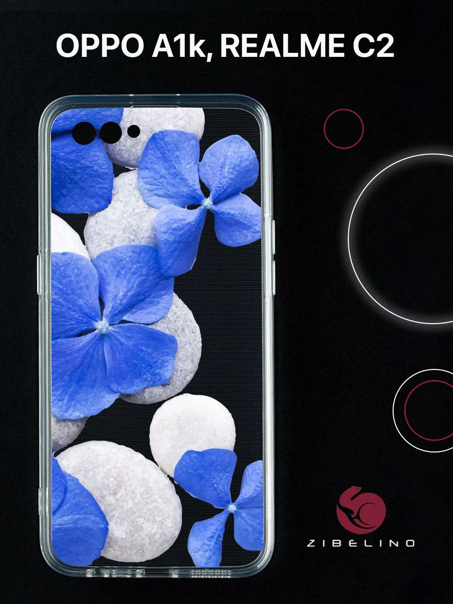 

Чехол для Oppo a1k, realme c2 с защитой камеры, с принтом синие лепестки, Прозрачный, ZUTCP-OP-A1K