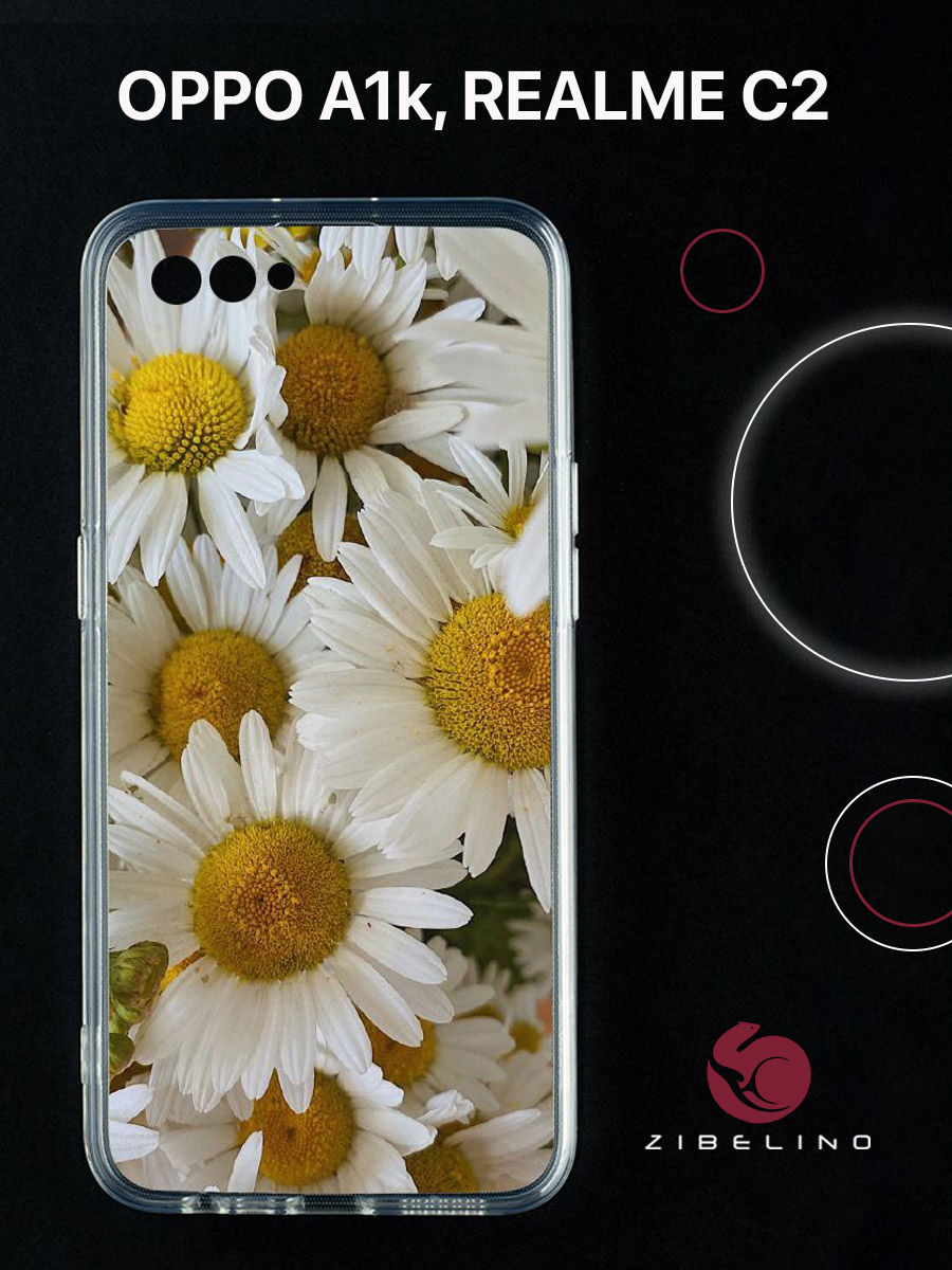 

Чехол для Oppo a1k, realme c2 с защитой камеры, с принтом ромашки full, Прозрачный, ZUTCP-OP-A1K