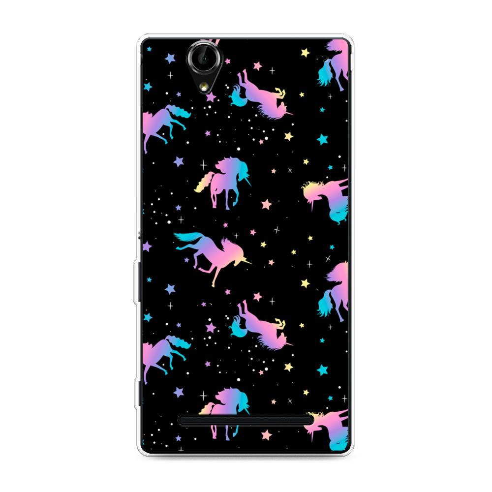 

Чехол на Sony Xperia T2 Ultra "Единороги градиент", Черный;розовый;голубой, 50950-1