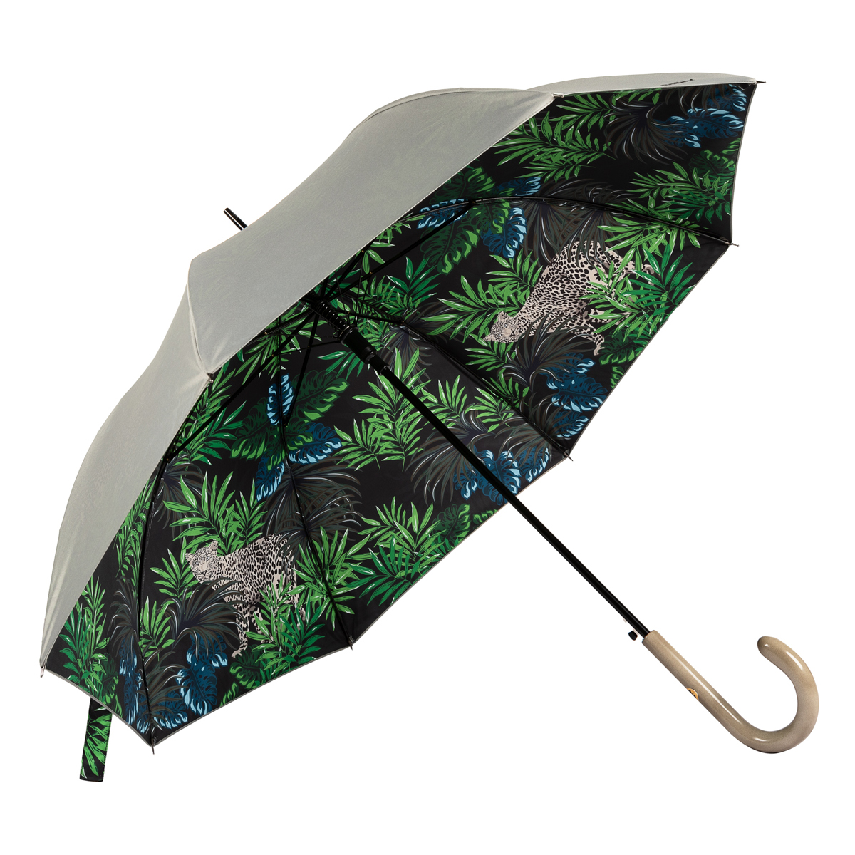 Зонт-трость женский полуавтоматический BALDININI 49-LA Tropic Grigio, серый, зеленый