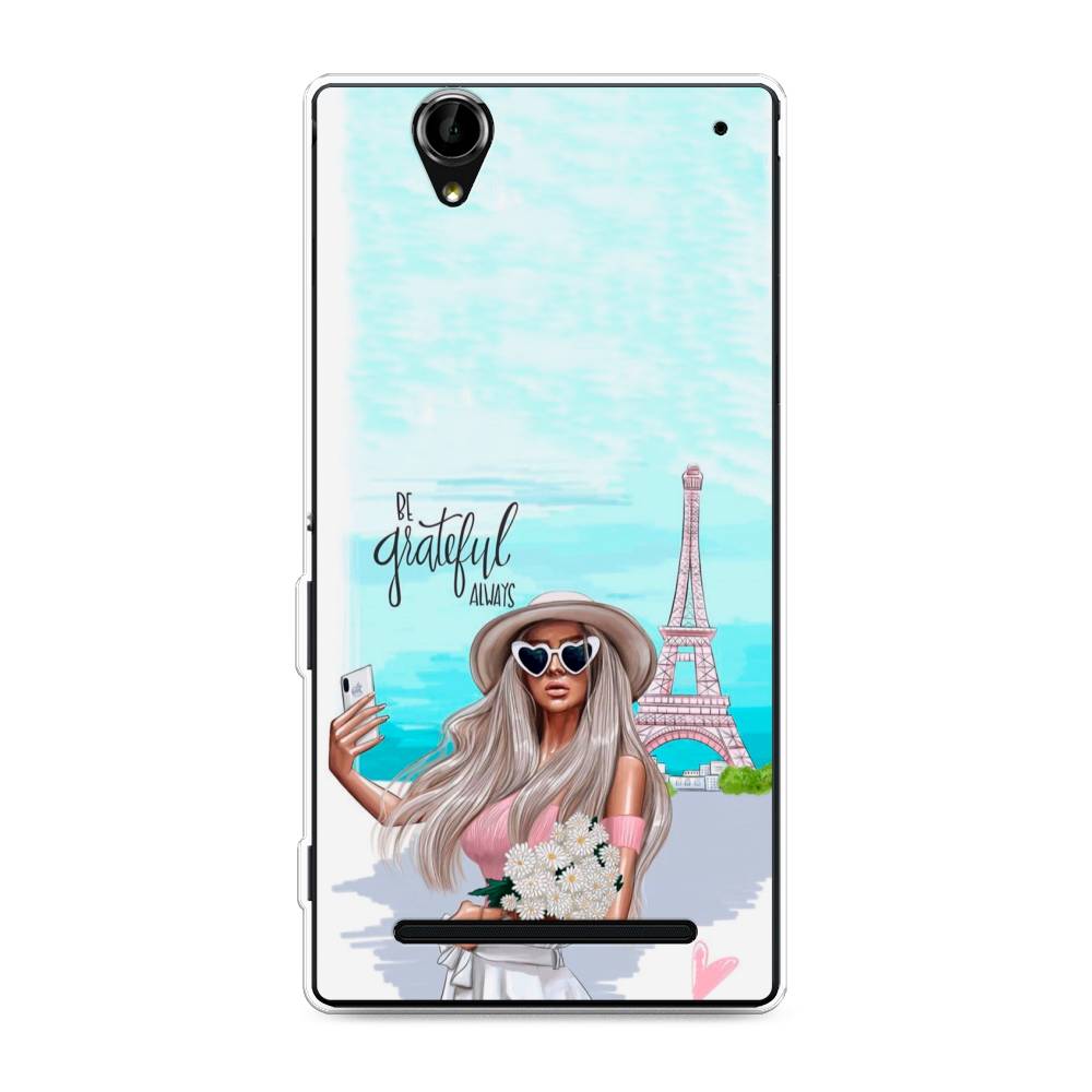 

Чехол на Sony Xperia T2 Ultra "Селфи Париж", Голубой;бежевый, 50950-6