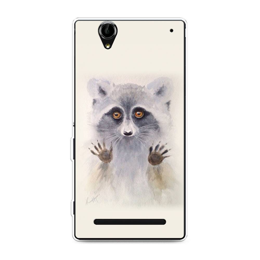 

Чехол на Sony Xperia T2 Ultra "Енот за стеклом", Бежевый;серый, 50950-4