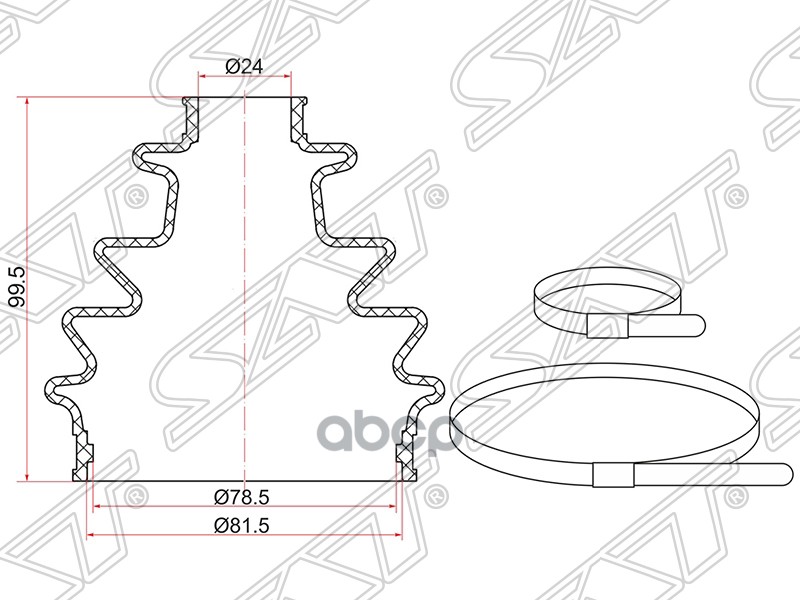 фото Пыльник шруса наружный rr kia sportage 04-10, ceed 06- (2 хомута. резина) sat арт. c1021