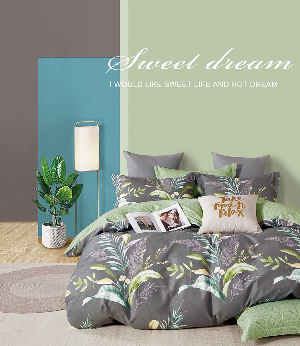 

Комплект постельного белья Guten Morgen Dream dark grey семейный сатин 70x70 серо-зеленый