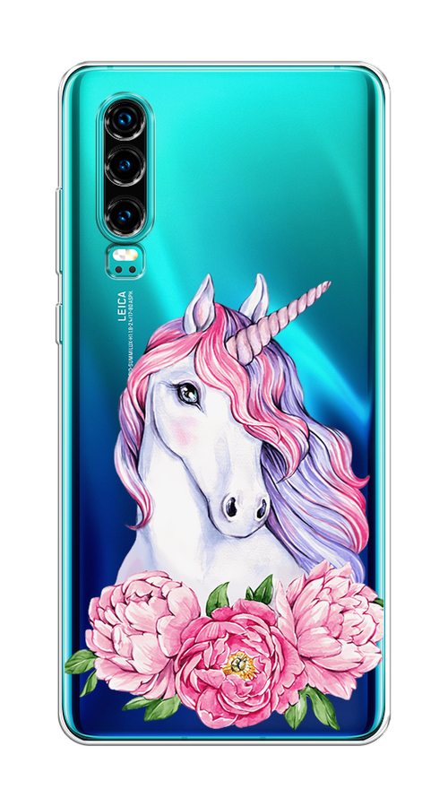 

Чехол на Huawei P30 "Единорог с пионами", Розовый;белый;зеленый, 68550-1