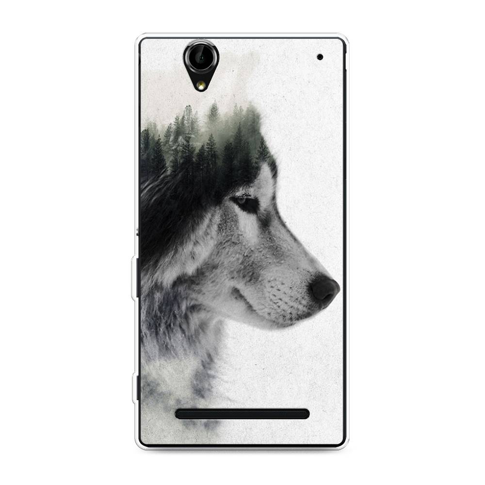 

Чехол на Sony Xperia T2 Ultra "Волк лес", Серый;белый, 50950-1