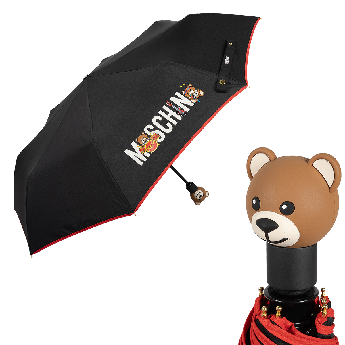 фото Зонт складной женский автоматический moschino 8027-oca toy band, черный