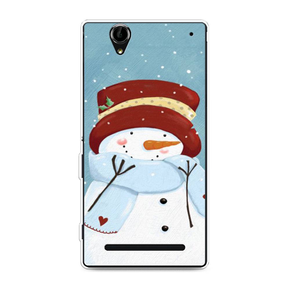 

Чехол на Sony Xperia T2 Ultra "Застенчивый снеговик", Голубой;белый;красный, 50950-5