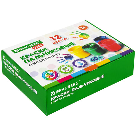 Краски пальчиковые для малышей от 1 года, КЛАССИКА, 12 цветов по40 мл,BRAUBERG KIDS,192397