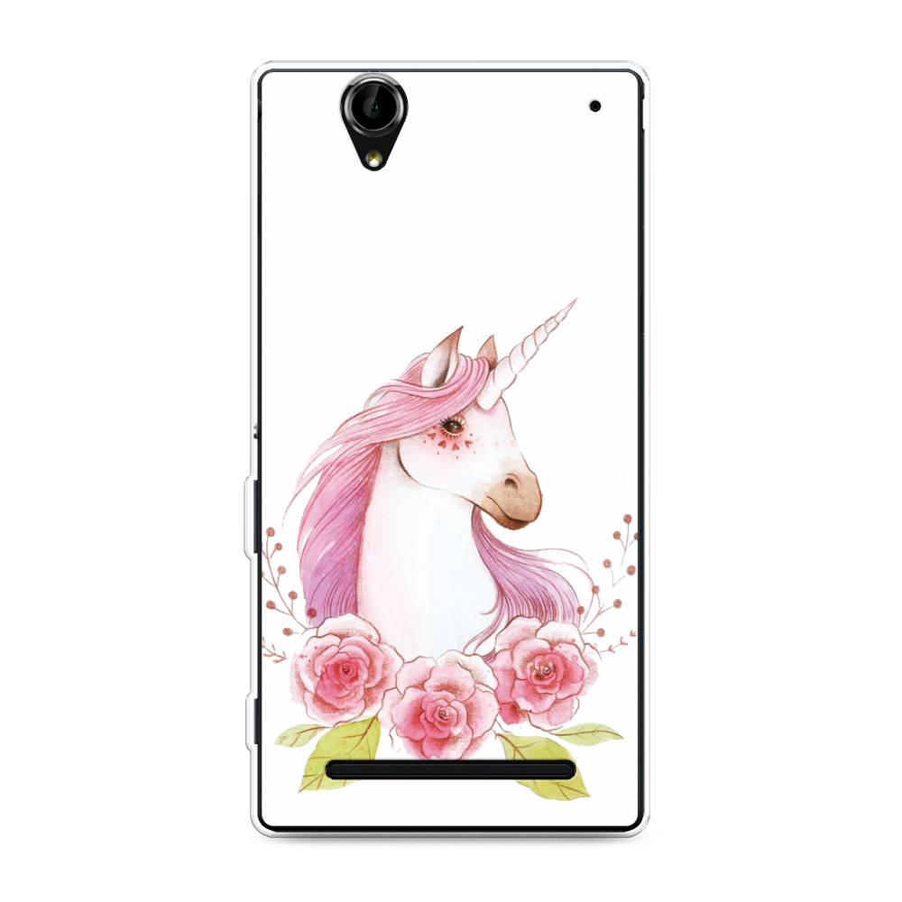 

Чехол на Sony Xperia T2 Ultra "Единорог цветы", Белый;розовый;серый, 50950-1