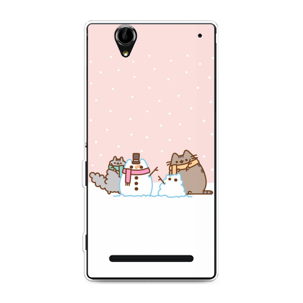 

Чехол на Sony Xperia T2 Ultra "Котики в снегу", Розовый;белый;серый, 50950-5