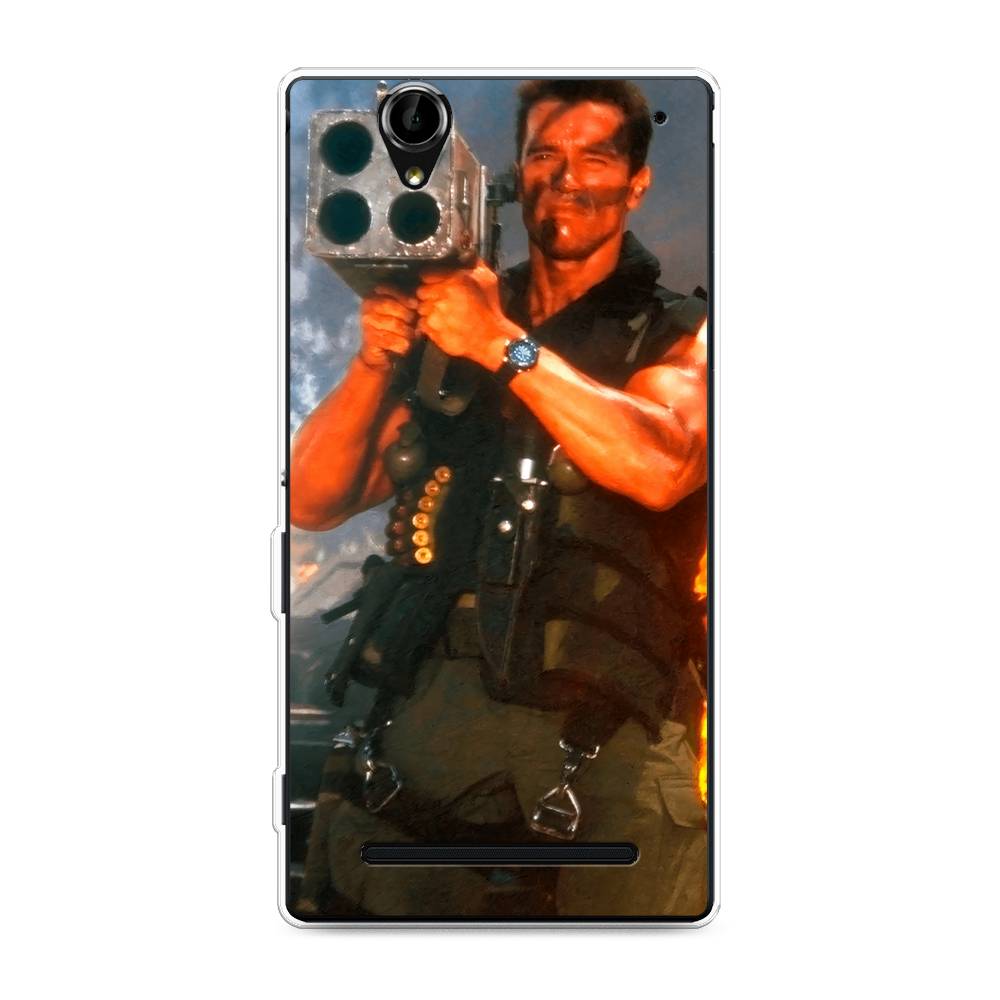 

Чехол на Sony Xperia T2 Ultra "Арнольд Шварцнеггер с базукой", Голубой;коричневый, 50950-6