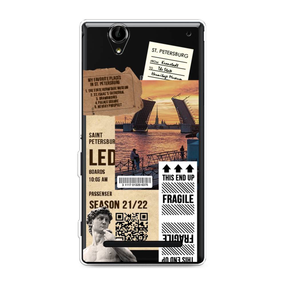 

Чехол на Sony Xperia T2 Ultra "Санкт-Петербург коллаж", Коричневый;бежевый;белый, 50950-6