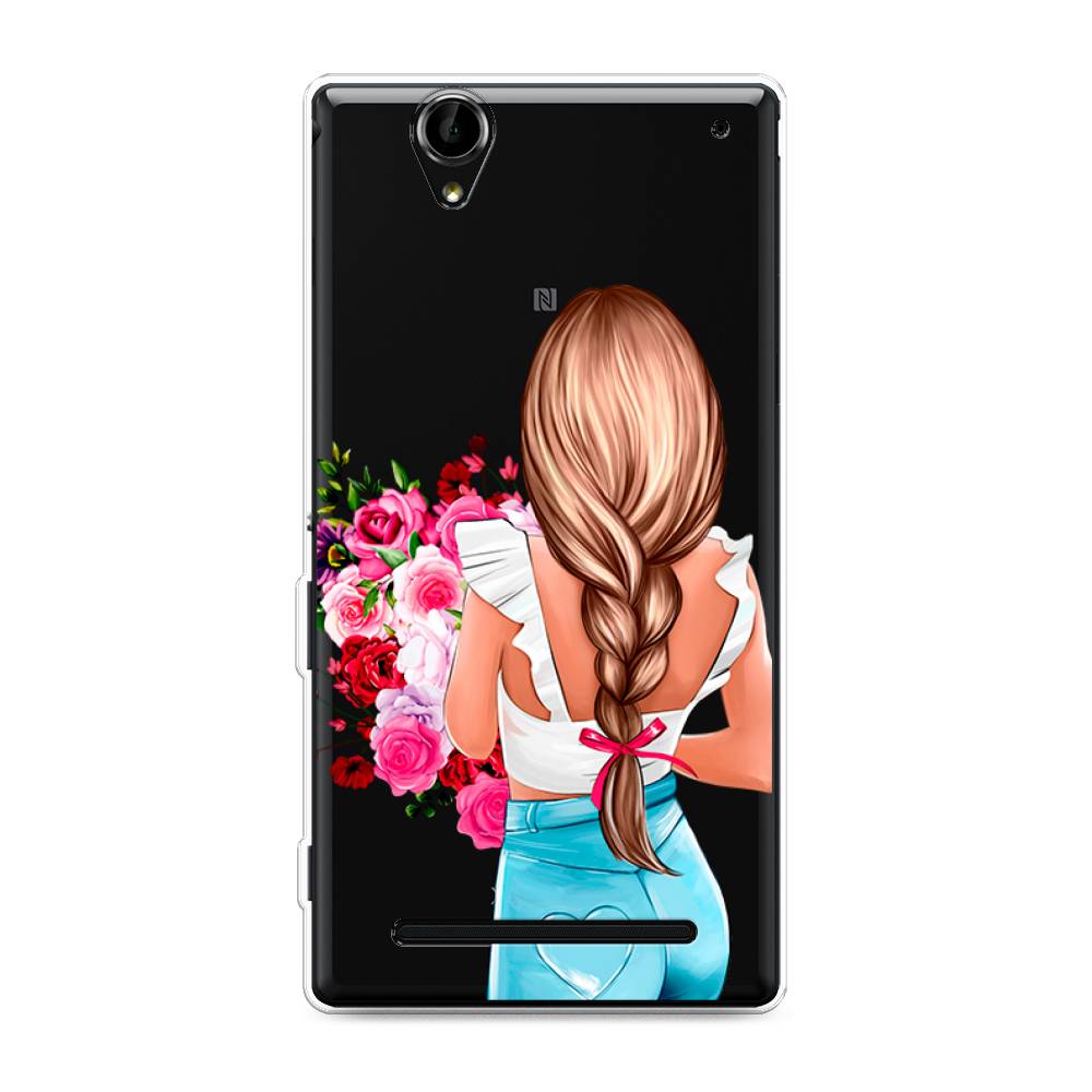 

Чехол на Sony Xperia T2 Ultra "Девушка с цветами", Коричневый;розовый;голубой, 50950-6