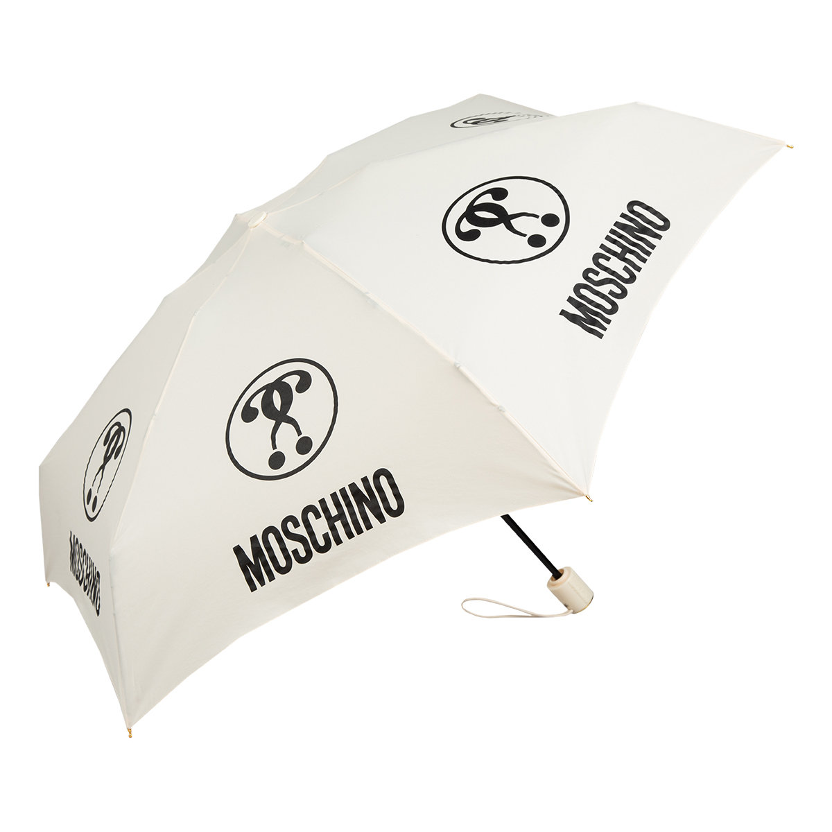 

Зонт складной женский автоматический MOSCHINO 8765-compactI Double questionmark, бежевый, 8765-compactI Double questionmark