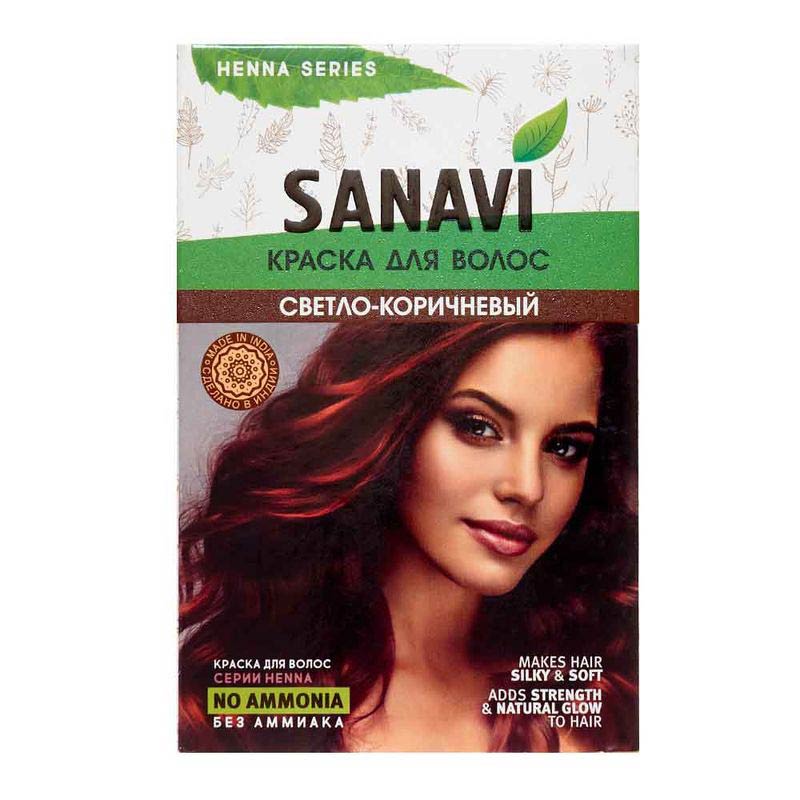 фото Краска для волос на основе хны светло-коричневый sanavi 75г