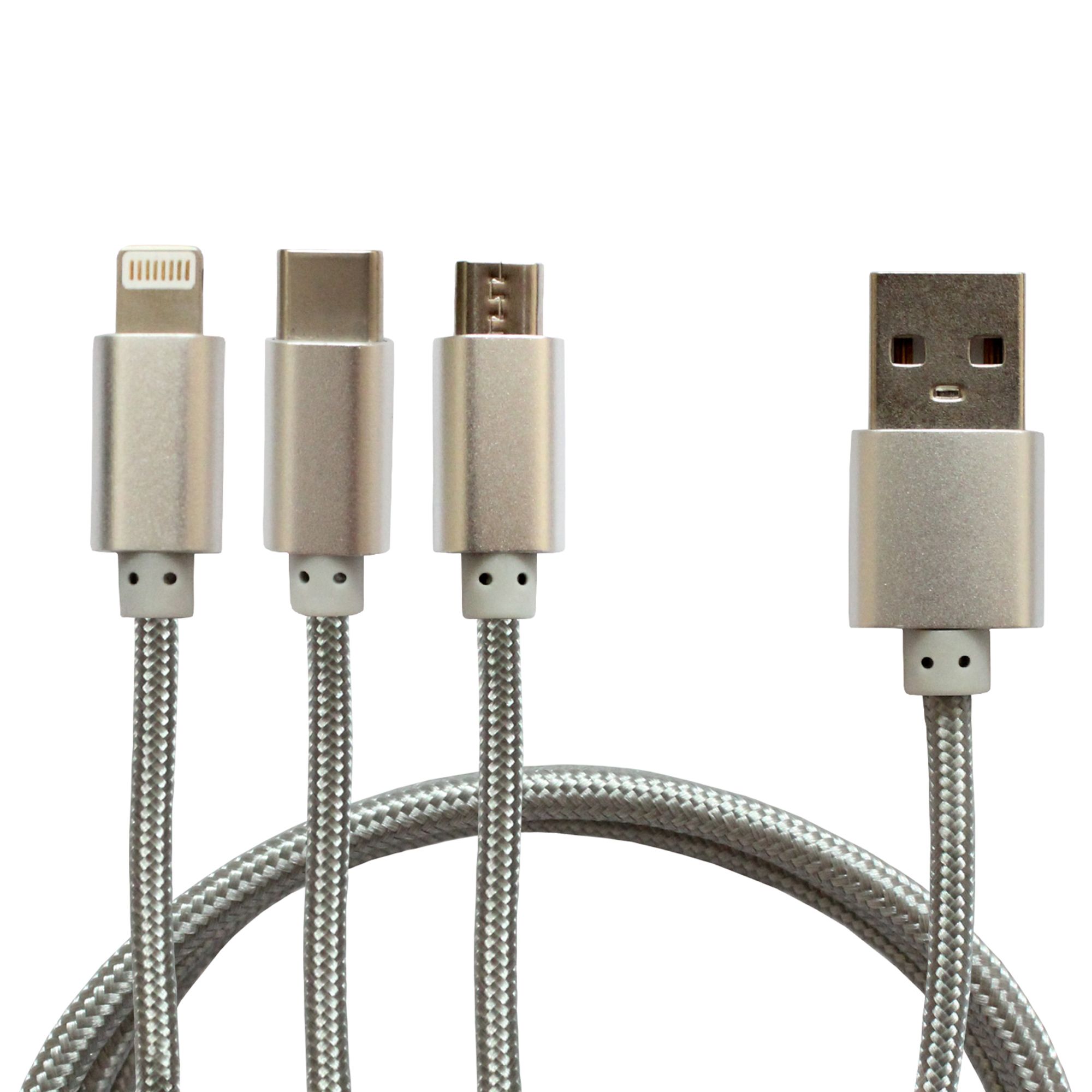 фото Кабель 3в1 lightning-type-c-micro usb jamme 1,2м серебристый