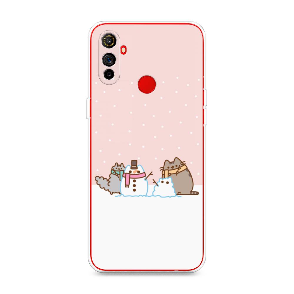 

Чехол на Realme C3 "Котики в снегу", Розовый;белый;серый, 253050-5