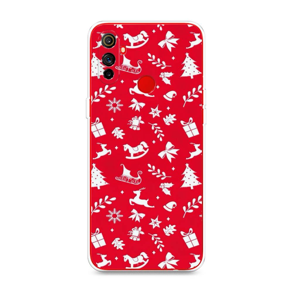 

Чехол на Realme C3 "Красный новогодний фон", Красный;белый, 253050-5