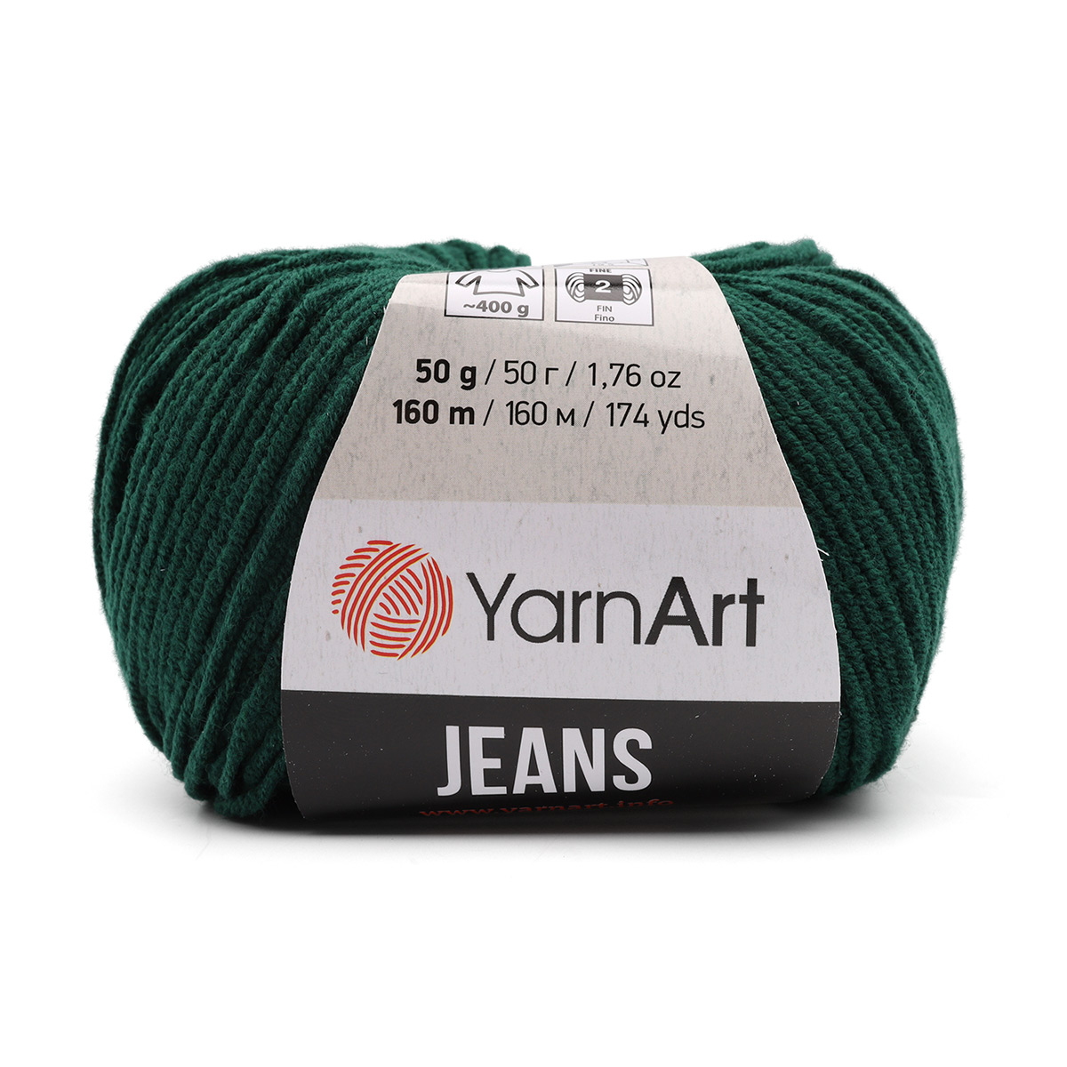 фото Пряжа yarnart 'jeans', 50 г, 160 м, (хлопок, полиакрил), 92 темно-зеленый, 10 мотков