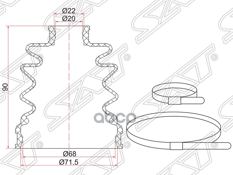 фото Пыльник шруса внутренний rr subaru legacy gg (2 хомута. резина) sat арт. c1085