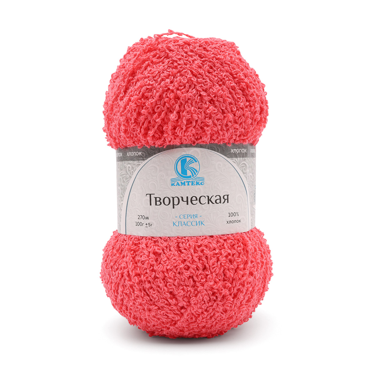 

Пряжа Камтекс 'Творческая', 100 г, 270 м, 100% хлопок, 050 коралл, 5 мотков