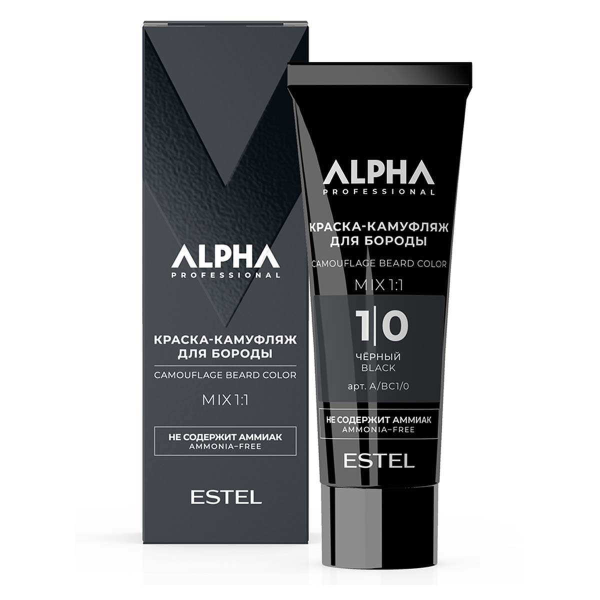 Крем-камуфляж ALPHA HOMME для окрашивания бороды ESTEL PROFESSIONAL 1/0 черный 40 мл краска камуфляж для бороды alpha homme ah k1 1 0 40 мл