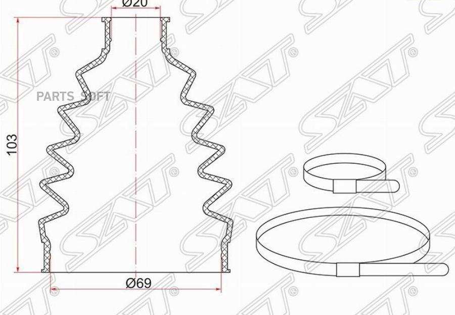 

Пыльник Шрус Наружный Chevrolet Aveo 1.2 Abs 02-08 (2 Хомута. Резина) Sat C-1608