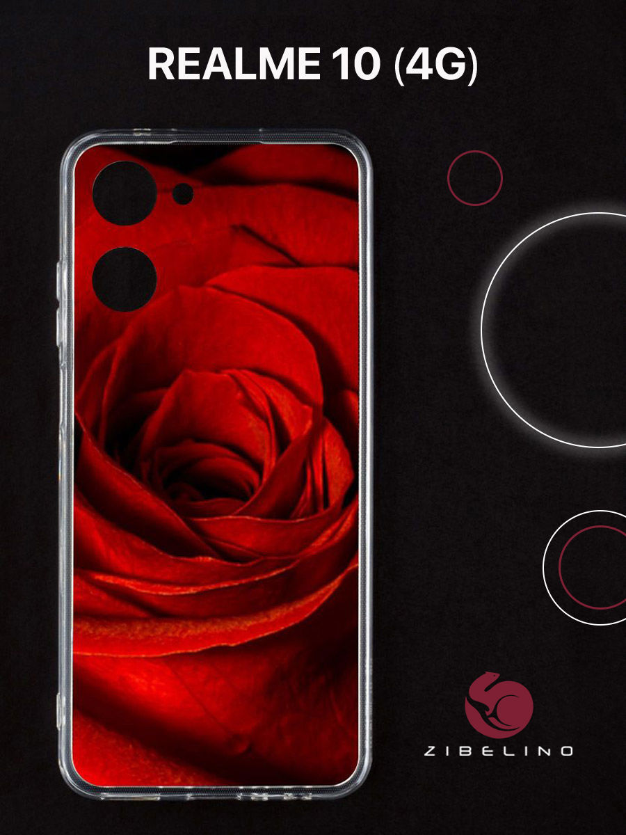 

Чехол для realme 10 прозрачный с рисунком, с защитой камеры, с принтом бутон розы, ZUTCP-RLM-10