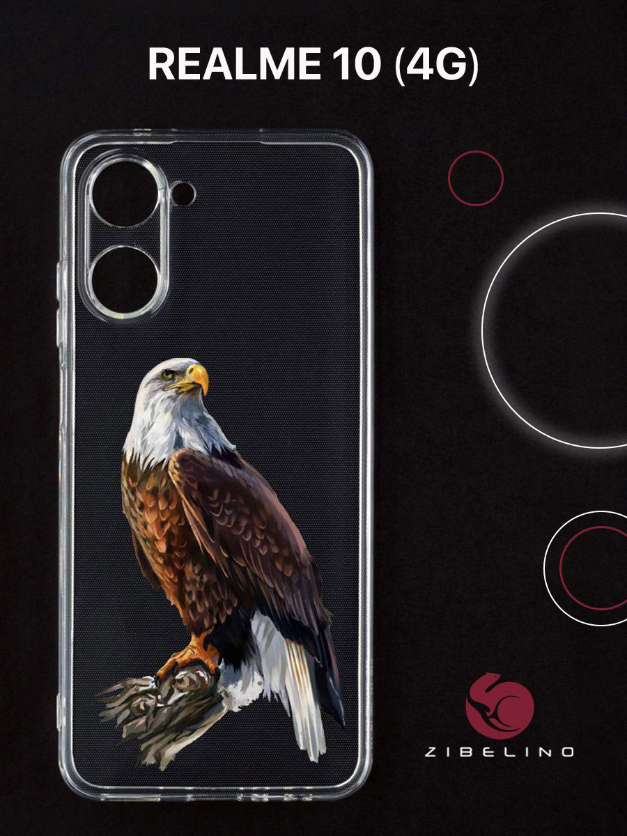 

Чехол для realme 10 прозрачный с рисунком, с защитой камеры, с принтом орёл, ZUTCP-RLM-10