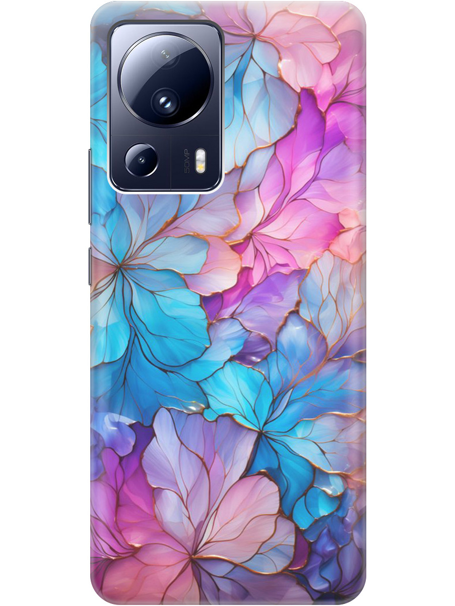 

Силиконовый чехол на Xiaomi 13 Lite с рисунком "Цветочный витраж", Голубой;розовый, 20000460