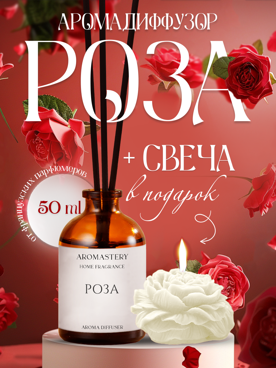 Ароматизатор для дома AROMASTERY Роза со свечой 50мл