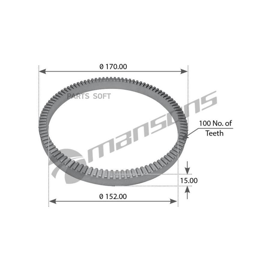 

300.214MNS кольцо ступицы зубчатое ABS Z=100 d152xD170x15mm\ BPW ECO 1шт