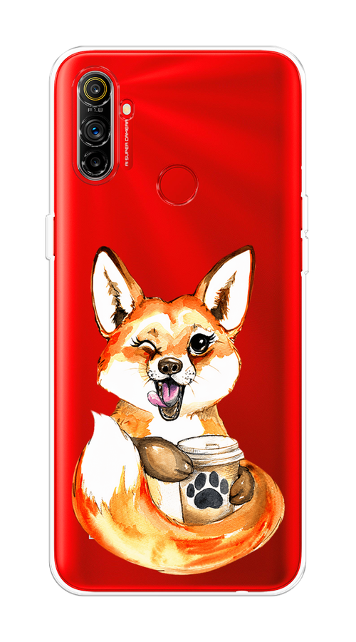 

Чехол на Realme C3 "Подмигивающая лиса с кофе", Оранжевый;белый;коричневый, 253050-4