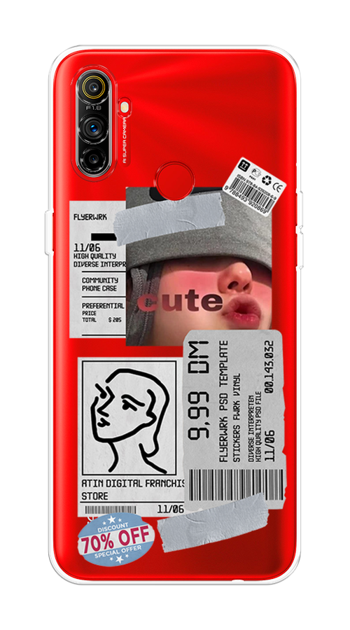 

Чехол на Realme C3 "Cute girl collage", Розовый;серый;голубой, 253050-6