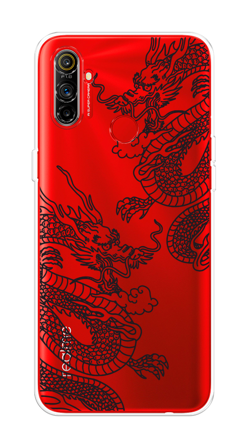 

Чехол на Realme C3 "Два китайских дракона", Серый;черный, 253050-1