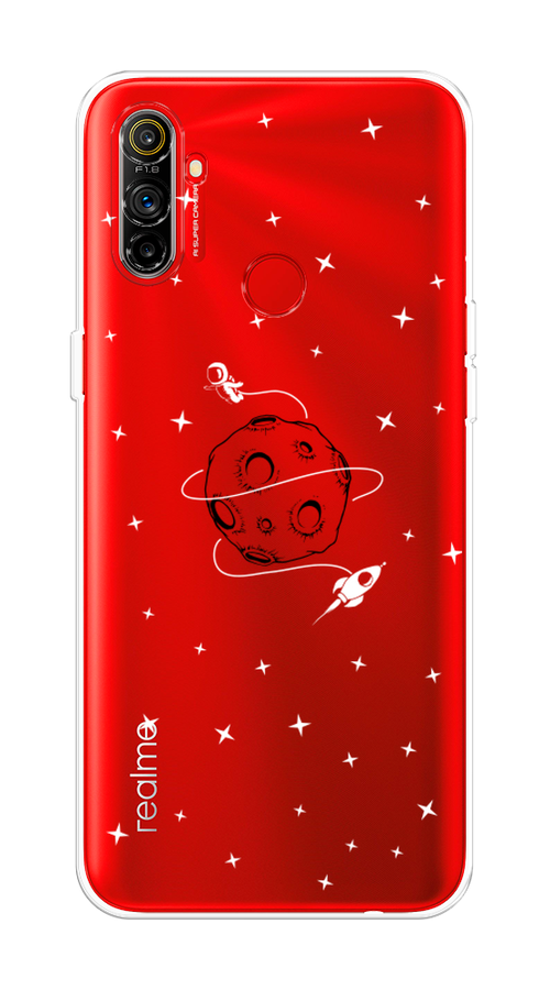 

Чехол на Realme C3 "Полет вокруг луны", Белый;серый;черный, 253050-2