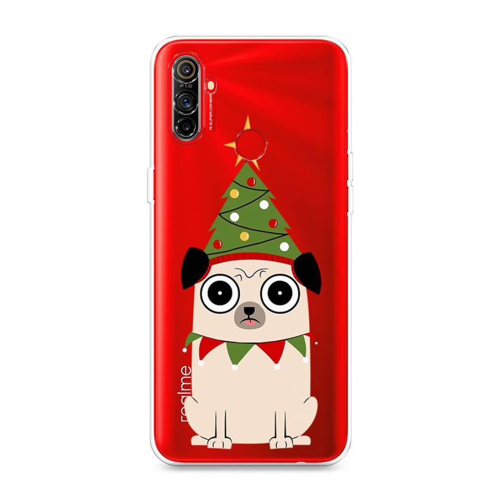 

Чехол на Realme C3 "Собачка с ёлочкой", Бежевый;красный;зеленый, 253050-1