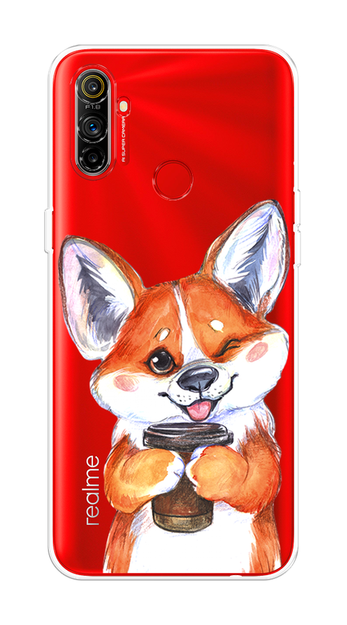 

Чехол на Realme C3 "Корги с кофе", Оранжевый;белый, 253050-4