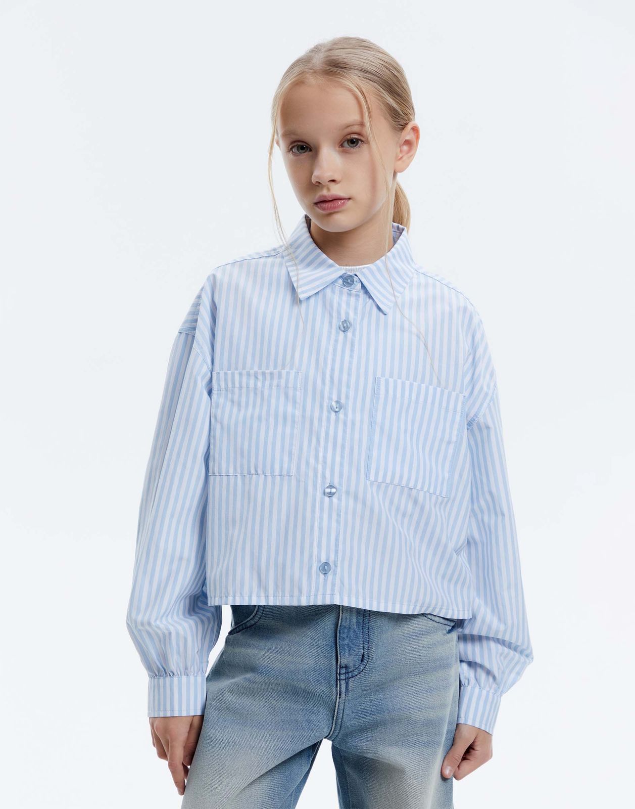 

Рубашка для девочки Gloria Jeans GWT004258 синий/белый 8-10л/140, GWT004258
