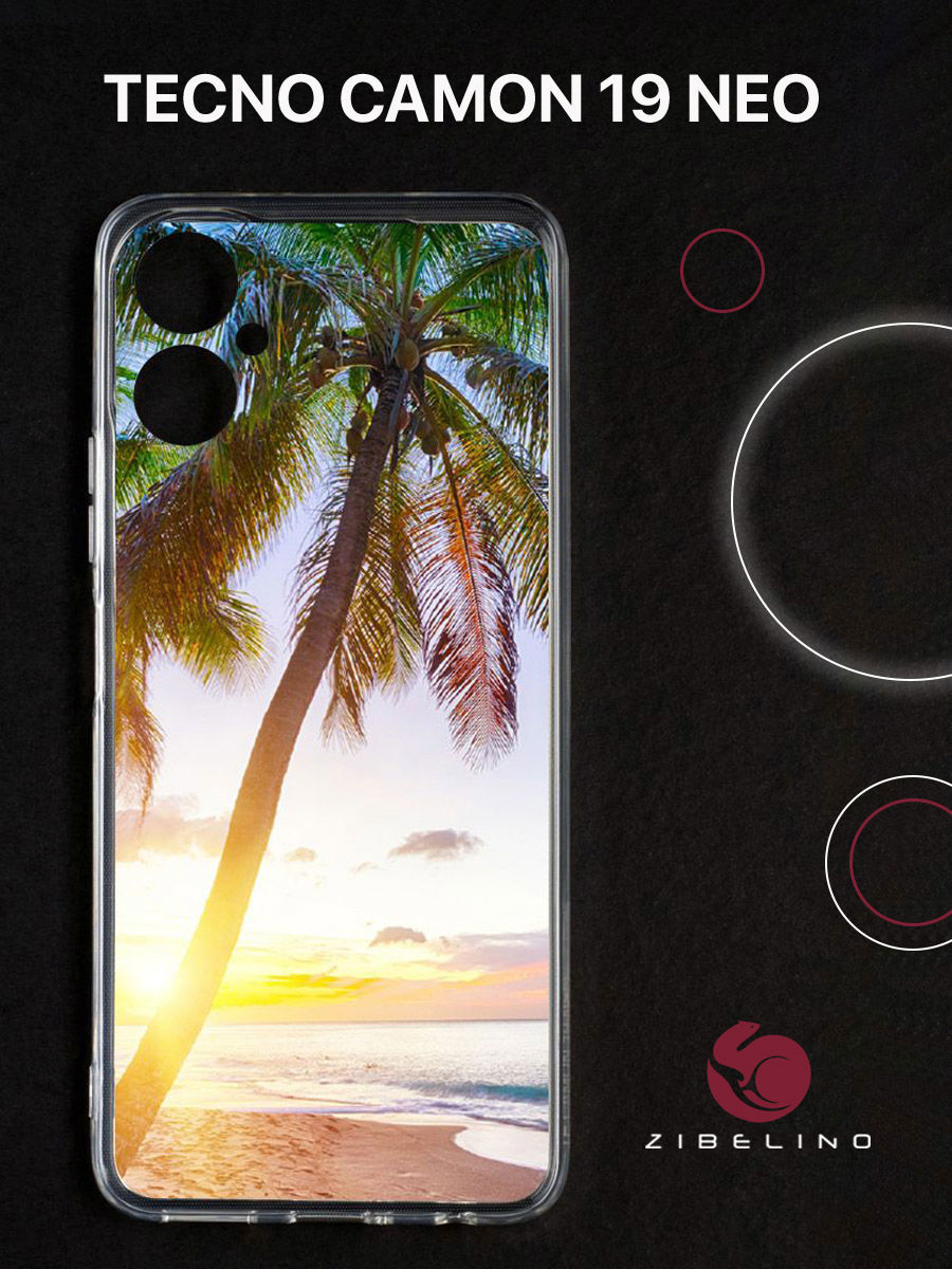 

Чехол для Tecno Camon 19 Neo прозрачный с рисунком, с защитой камеры, с принтом пальма, ZUTCP-TCN-19-NEO