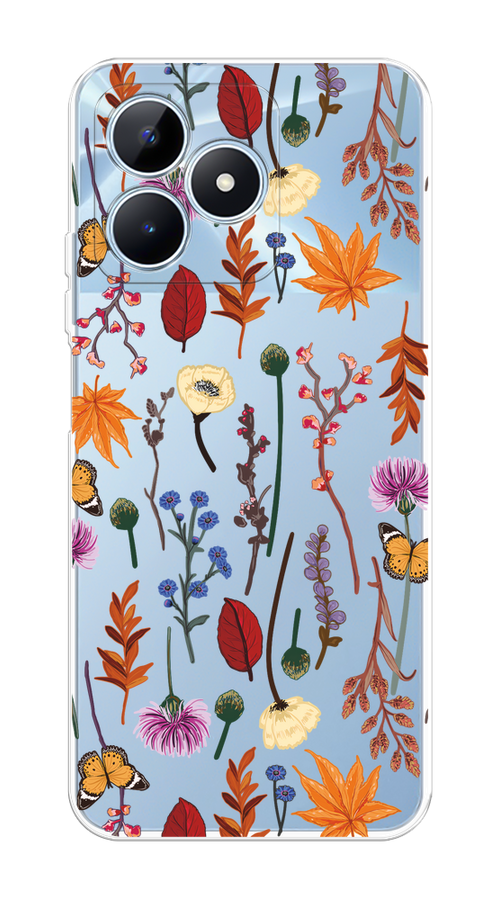 

Чехол на Realme C60 "Orange Purple flowers", Оранжевый;красный;розовый;желтый;прозрачный, 2516550-1