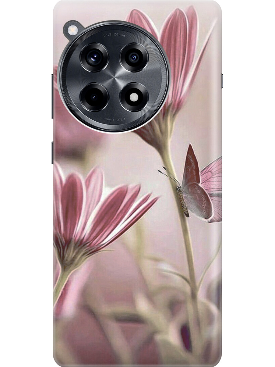 

Силиконовый чехол на OnePlus 12R с рисунком "Бабочка на розовом цветке", Бежевый;розовый, 20012110
