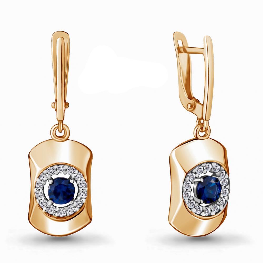 

Серьги подвески из серебра с сапфиром искусственным/фианитом Aquamarine 48149АБ_925_з, 48149АБ_925_з